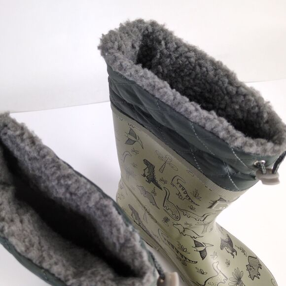 RainAngel Kids Boys 4 Gray Dinosaur Print Rubber Rain Boots, Insulated Lining - Picture 11 of 11